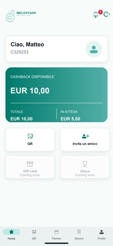 Schermata dell'app WELOYCASH Shopping Club